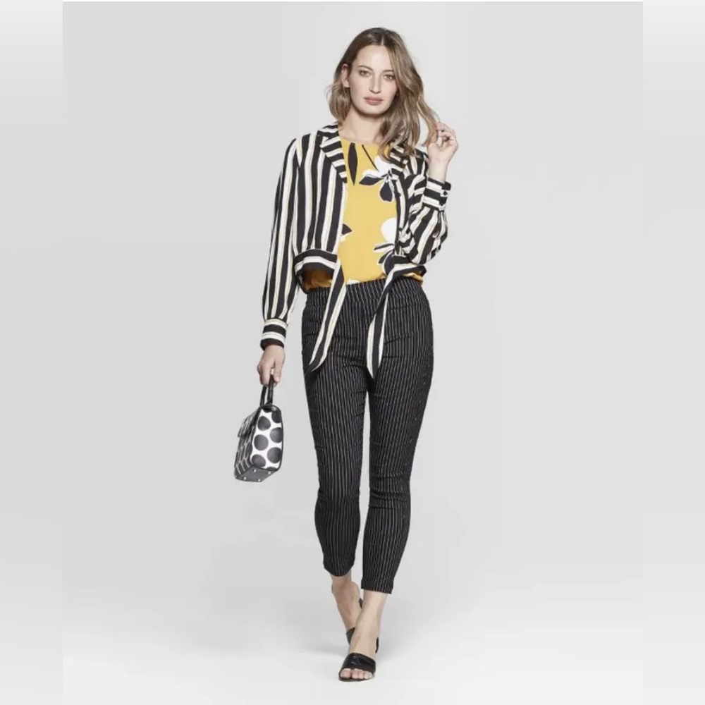 Who What Wear Women's High Rise Striped Cropped Skinny Pants Size 10